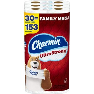 Charmin Ultra Strong Clean Touch Toilet Paper, 30 Family Mega Rolls = 153 Regular Rolls